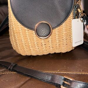 Black and Tan Woven Crossbody Bag